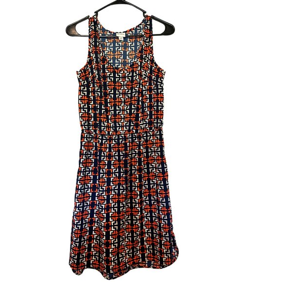 Small Merona Elastic Waist Orange and Navy Dress - Picture 1 of 2